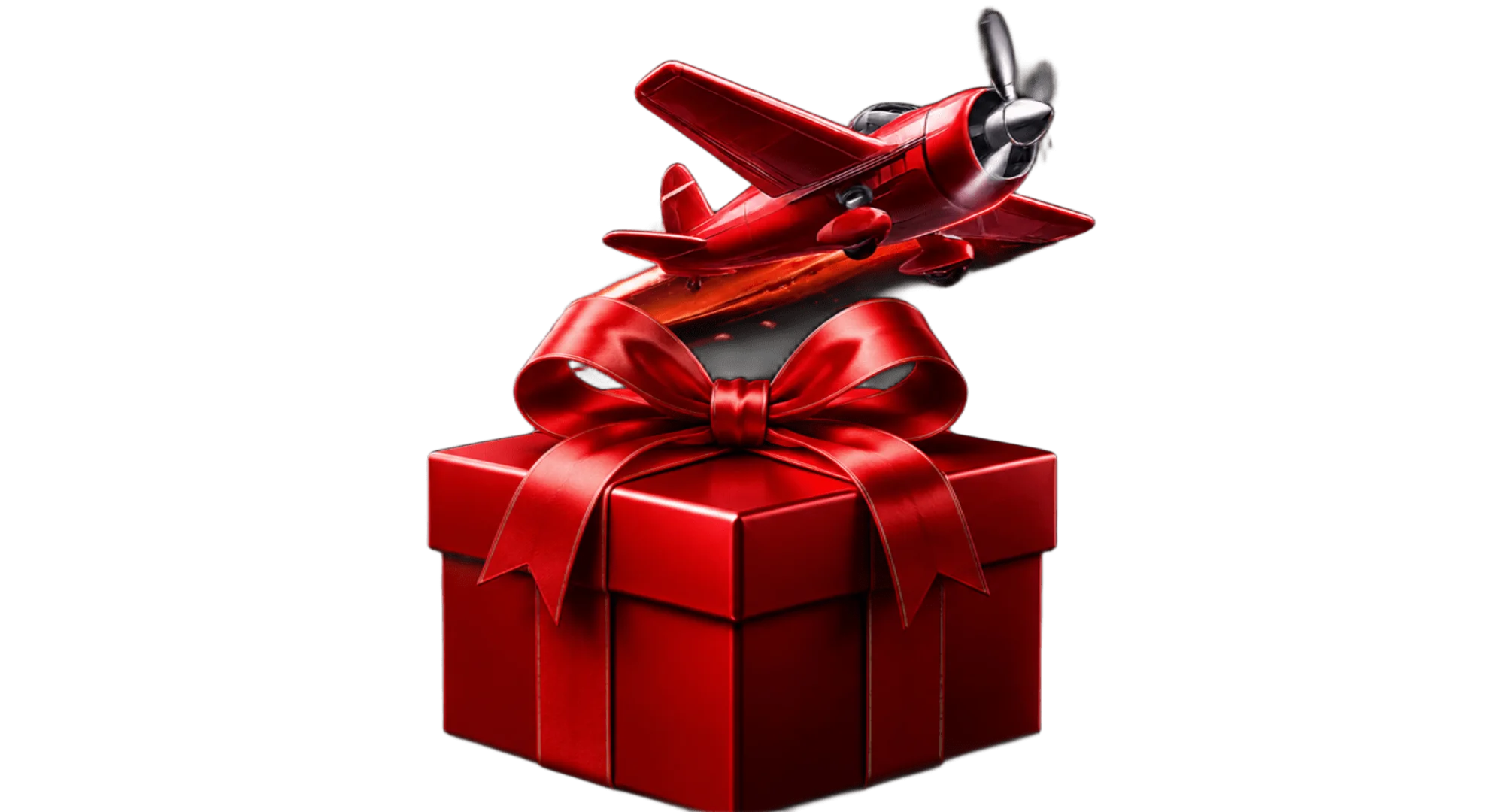 1win Aviator bonuses banner featuring a red propeller airplane flying above a wrapped red gift box