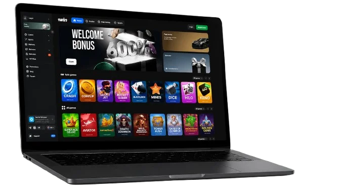 Laptop dispalying 1win official website in India