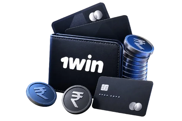 1win payment methods showing wallet, bank cards, and INR coins
